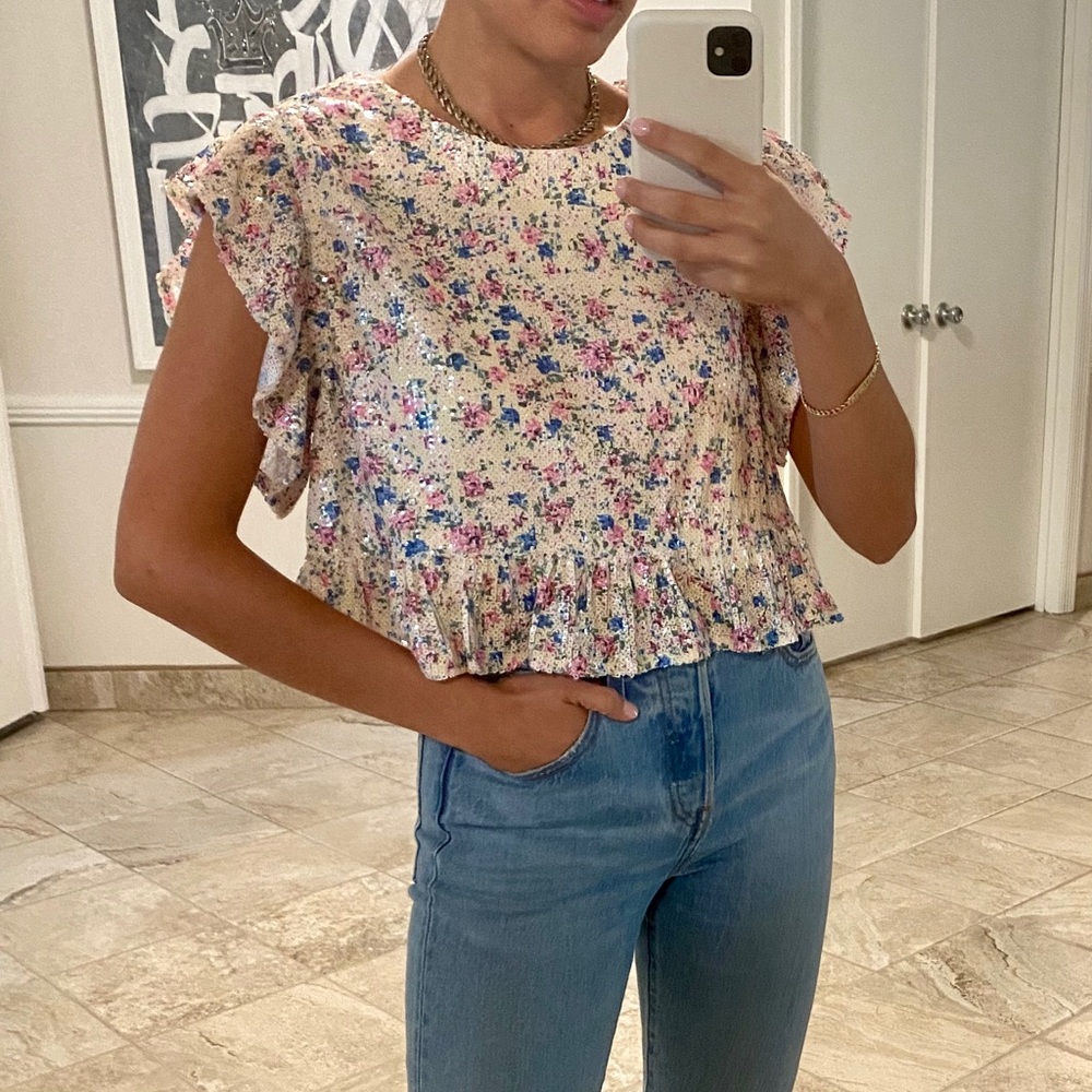 Zara Sequined Peplum Blouse